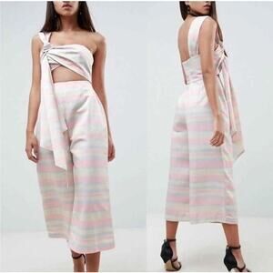 ASOS Women's Jumpsuit 6 Structured Drape One Shoulder Cut Out‎ Wide Leg Pastel